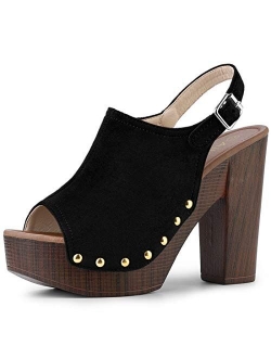 Women's Open Toe Slingback Platform Chunky Heel Sandals