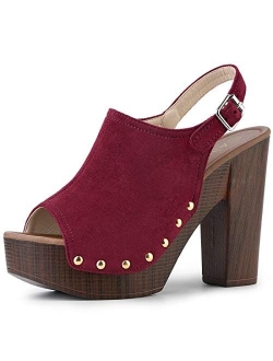 Women's Open Toe Slingback Platform Chunky Heel Sandals