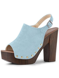 Women's Open Toe Slingback Platform Chunky Heel Sandals