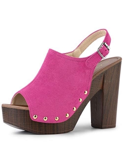 Women's Open Toe Slingback Platform Chunky Heel Sandals