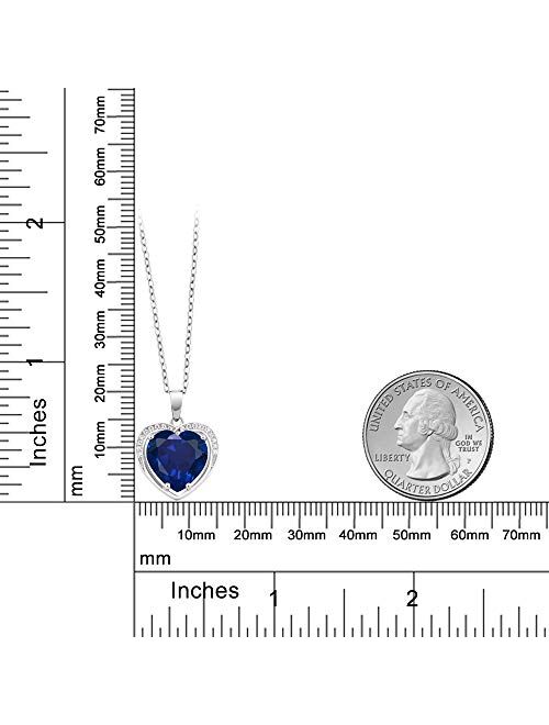 Gem Stone King 925 Sterling Silver Simulated Sapphire Pendant Necklace, 4.20 Cttw Heart Shape with 18 Inch Silver Chain (10MM Center)