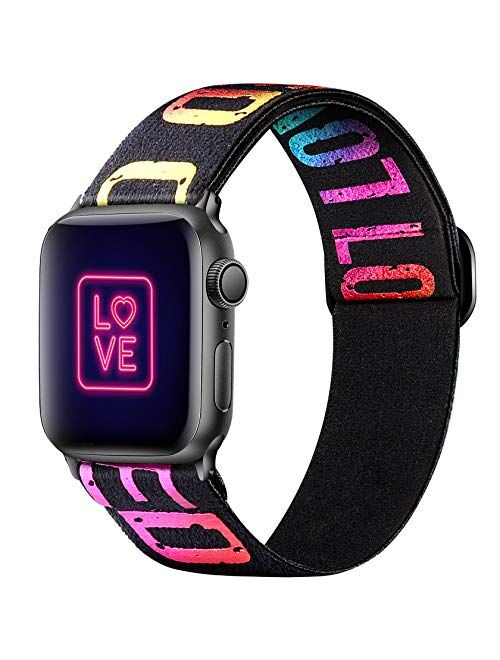 Ouwegaga Adjustable Elastic Bands Compatible for Apple Watch Band 38mm 40mm iWatch SE and Series 6 5 4 3 2 1 Fashion Cute Soft Stretchy Loop Woven Fabric Wristband for Wo