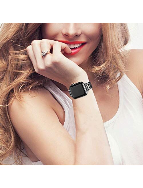 OULUCCI Stainless Steel Band Compatible Apple Watch Band 38mm 40mm Women Iwatch Series 4, Series 3, Series 2 1 Accessories Metal Wristband D-Link Sport Strap (Silver)