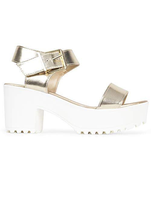 J. Adams Encore Platform Sandals for Women - Ankle Strap Buckle Mid Chunky Heel