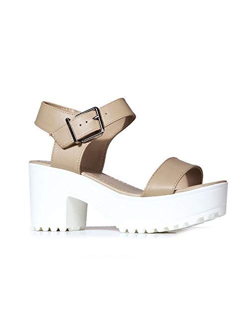 J. Adams Encore Platform Sandals for Women - Ankle Strap Buckle Mid Chunky Heel