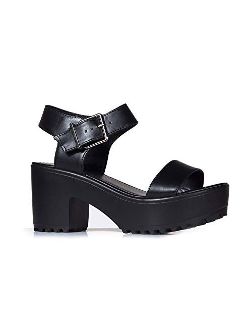 J. Adams Encore Platform Sandals for Women - Ankle Strap Buckle Mid Chunky Heel