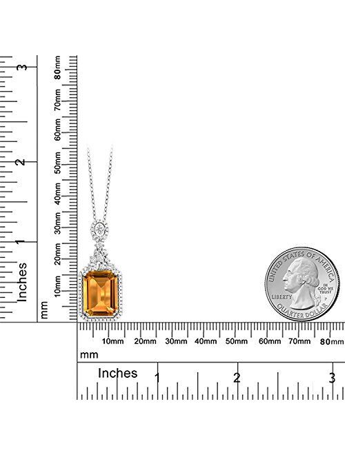 Gem Stone King 925 Sterling Silver Yellow Citrine Pendant Necklace For Women (8.80 Cttw, Emerald Cut 14X10MM with 18 inch Silver Chain)