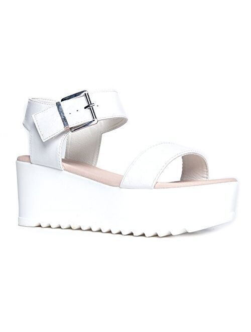 Women's Platform Buckle Sandal - Open Peep Toe Fashion Chunky Ankle Strap Shoe - Surf by J Adams