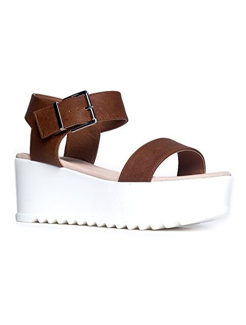 Women's Platform Buckle Sandal - Open Peep Toe Fashion Chunky Ankle Strap Shoe - Surf by J Adams