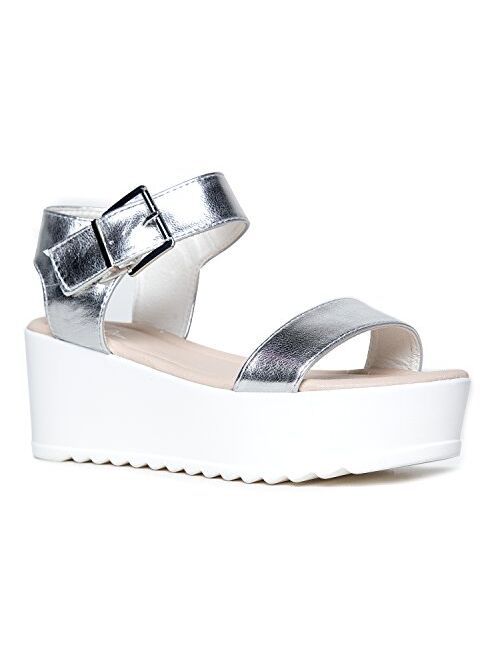 Women's Platform Buckle Sandal - Open Peep Toe Fashion Chunky Ankle Strap Shoe - Surf by J Adams