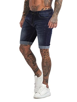 Men's Denim Shorts Slim Fit Stretch Ripped Short Jeans