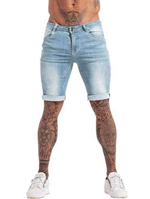 GINGTTO Men's Denim Shorts Slim Fit Stretch Ripped Short Jeans