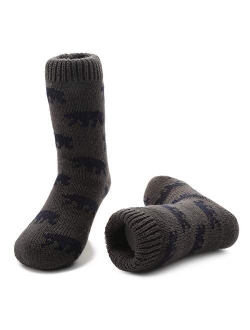 Boys Girls Cozy Fuzzy Slipper Socks Fleece Lining Extra Warm Fuzzy Socks for Kids with Anti-slip Soles