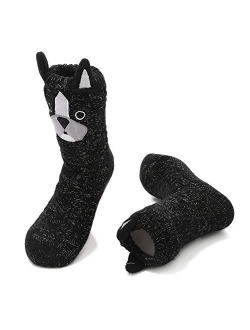 Boys Girls Cozy Fuzzy Slipper Socks Fleece Lining Extra Warm Fuzzy Socks for Kids with Anti-slip Soles