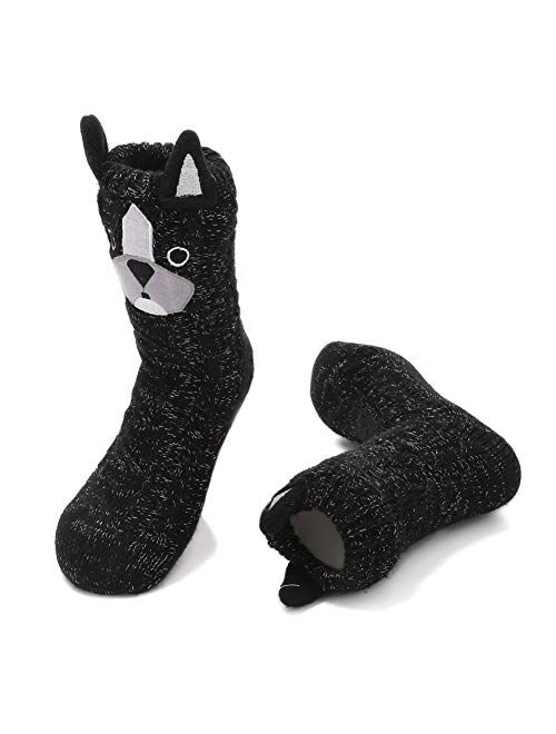 MaaMgic Boys Girls Cozy Fuzzy Slipper Socks Fleece Lining Extra Warm Fuzzy Socks for Kids with Anti-slip Soles