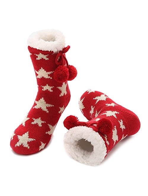 MaaMgic Boys Girls Cozy Fuzzy Slipper Socks Fleece Lining Extra Warm Fuzzy Socks for Kids with Anti-slip Soles