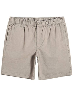 Men's Classic-fit 7" Cotton Casual Shorts Elastic Waistband with Multi-Pocket Daily Wear Walking Summer Outfit