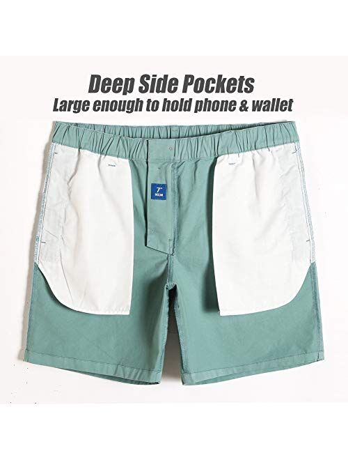 MaaMgic Men's Classic-fit 7" Cotton Casual Shorts Elastic Waistband with Multi-Pocket Daily Wear Walking Summer Outfit