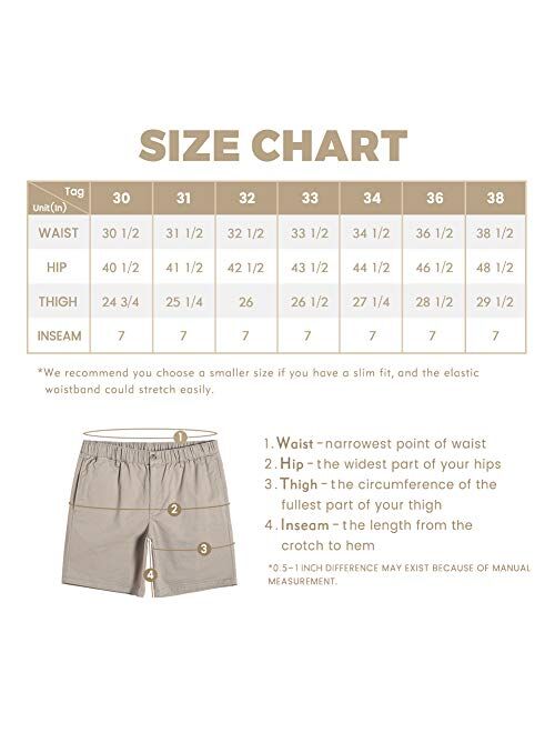 MaaMgic Men's Classic-fit 7" Cotton Casual Shorts Elastic Waistband with Multi-Pocket Daily Wear Walking Summer Outfit