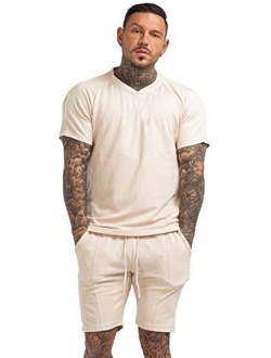 Men's Pajama Set Short Sleeve and Shorts Cotton with Pockets
