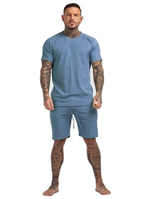 GINGTTO Men's Pajama Set Short Sleeve and Shorts Cotton with Pockets