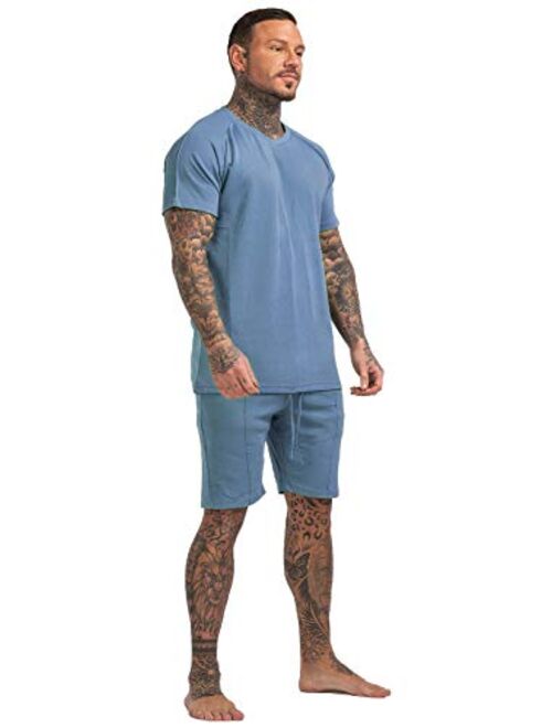 GINGTTO Men's Pajama Set Short Sleeve and Shorts Cotton with Pockets