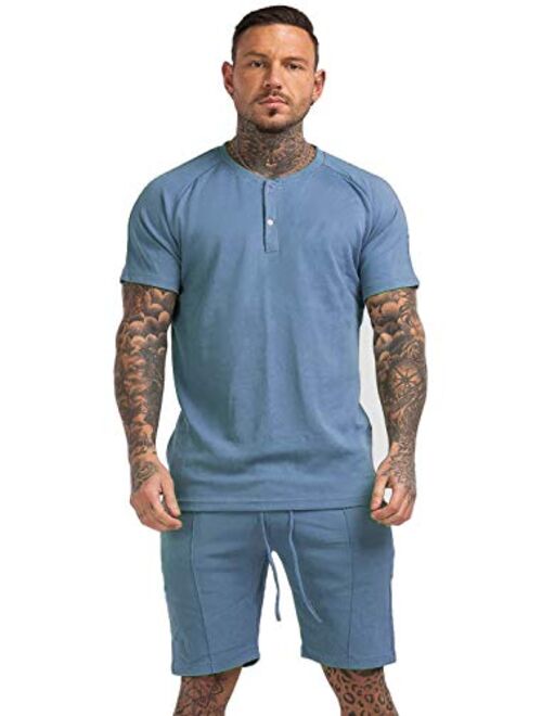 GINGTTO Men's Pajama Set Short Sleeve and Shorts Cotton with Pockets