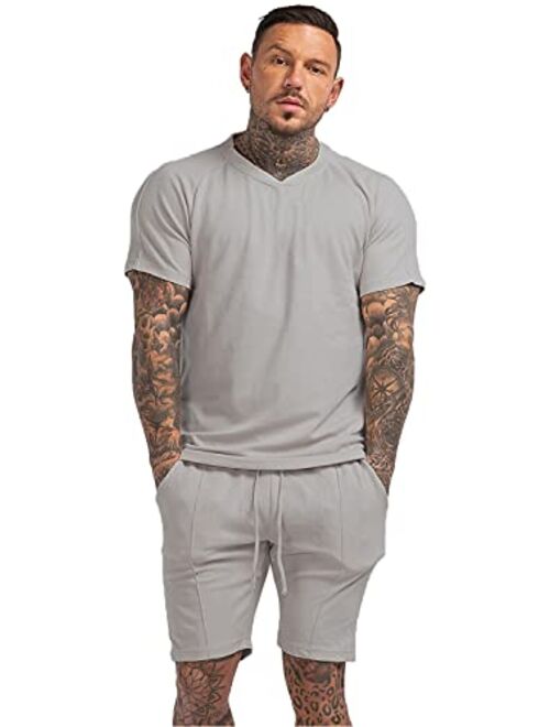 GINGTTO Men's Pajama Set Short Sleeve and Shorts Cotton with Pockets
