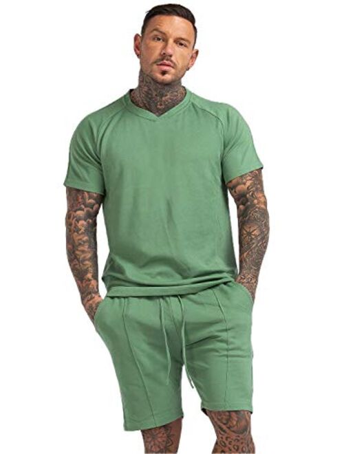 GINGTTO Men's Pajama Set Short Sleeve and Shorts Cotton with Pockets