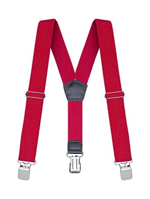 Buyless Fashion Heavy Duty Textured Suspenders for Men - 48" Adjustable Straps 1 1/2" - Y Shape