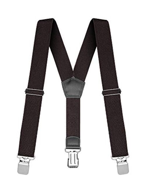 Buyless Fashion Heavy Duty Textured Suspenders for Men - 48" Adjustable Straps 1 1/2" - Y Shape