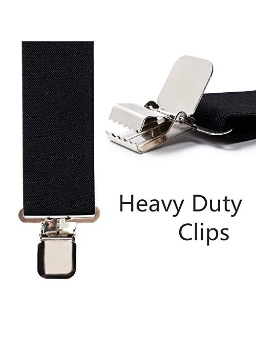 Suspenders for Men 2 inch Wide - Adjustable X Back Elastic Strap with 4 Solid Straight Clips