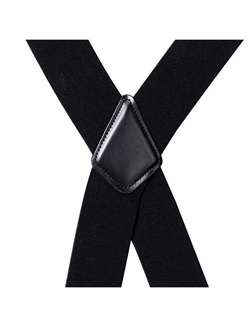 Suspenders for Men 2 inch Wide - Adjustable X Back Elastic Strap with 4 Solid Straight Clips