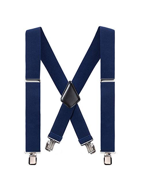 Suspenders for Men 2 inch Wide - Adjustable X Back Elastic Strap with 4 Solid Straight Clips