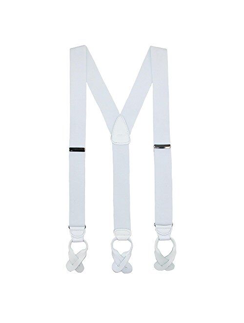 CTM Men's Elastic Button End Dress Suspenders with Silver Hardware