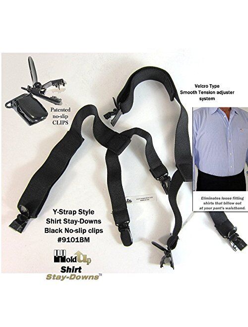 Hold-Ups Stay-downs Dress Shirt Stays Y-style with Patented No-slip metal Clips