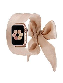 Wearlizer Compatible with Apple Watch Bands Scarf 42mm 44mm for iWatch Band Women Girls Fashion Scarf Replacement Wrist Strap for Apple Watch SE Series 6 5 4 3 2 1 - Beig