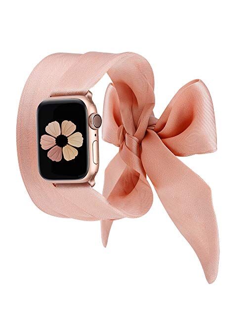 Wearlizer Compatible with Apple Watch Bands Scarf 42mm 44mm for iWatch Band Women Girls Fashion Scarf Replacement Wrist Strap for Apple Watch SE Series 6 5 4 3 2 1 - Beig