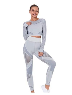 Women's Workout Set 2 Piece Tracksuit Seamless High Waist Leggings and Crop Top Yoga Outfits for Women Activewear Suits