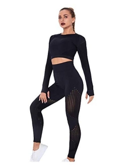 Women's Workout Set 2 Piece Tracksuit Seamless High Waist Leggings and Crop Top Yoga Outfits for Women Activewear Suits