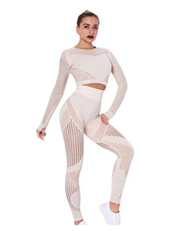 Women's Workout Set 2 Piece Tracksuit Seamless High Waist Leggings and Crop Top Yoga Outfits for Women Activewear Suits