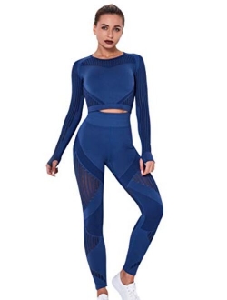 Women's Workout Set 2 Piece Tracksuit Seamless High Waist Leggings and Crop Top Yoga Outfits for Women Activewear Suits