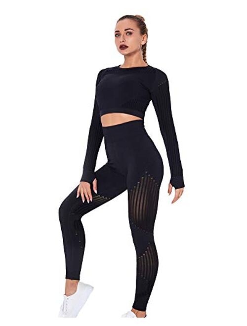 Lisueyne Women's Workout Set 2 Piece Tracksuit Seamless High Waist Leggings and Crop Top Yoga Outfits for Women Activewear Suits