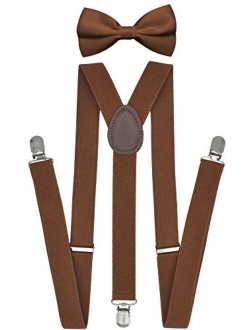 Trilece Suspenders for Men with Bow Tie - Adjustable Size Elastic 1 inch Wide Y Shape Strong Clips