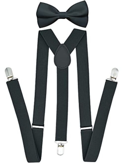 Trilece Suspenders for Men with Bow Tie - Adjustable Size Elastic 1 inch Wide Y Shape Strong Clips