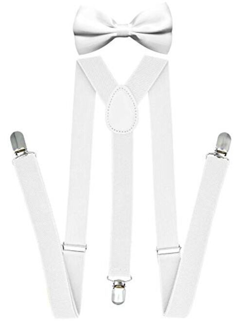 Trilece Suspenders for Men with Bow Tie - Adjustable Size Elastic 1 inch Wide Y Shape Strong Clips