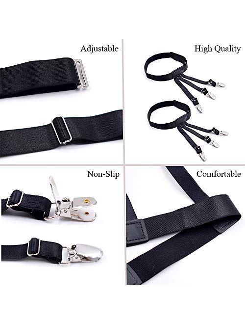 Mens Shirt Stays Shirt Holder Straps Adjustable Elastic Suspenders Garters with Non-slip Locking Clamps Upgraded Version