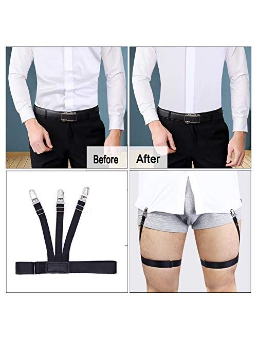 Mens Shirt Stays Shirt Holder Straps Adjustable Elastic Suspenders Garters with Non-slip Locking Clamps Upgraded Version