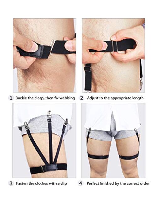 Mens Shirt Stays Shirt Holder Straps Adjustable Elastic Suspenders Garters with Non-slip Locking Clamps Upgraded Version