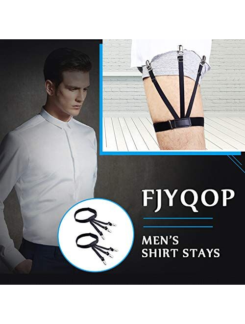 Mens Shirt Stays Shirt Holder Straps Adjustable Elastic Suspenders Garters with Non-slip Locking Clamps Upgraded Version